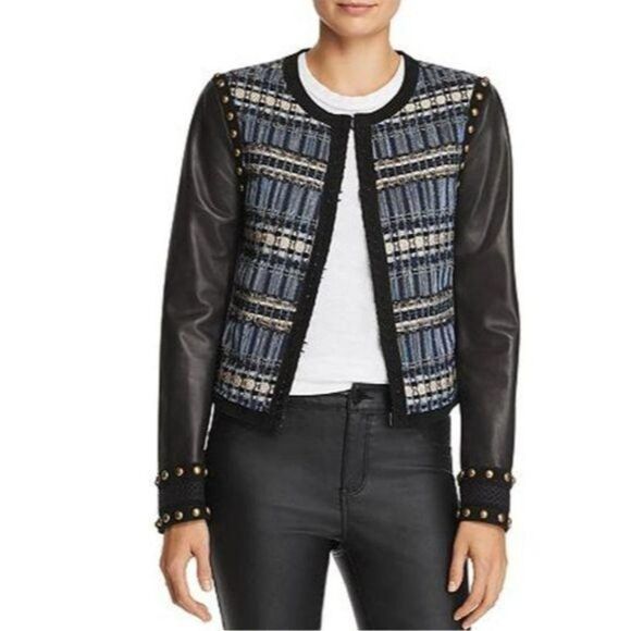 Ramy Brook Alanza Leather Suede Tweed Studded Lined Jacket